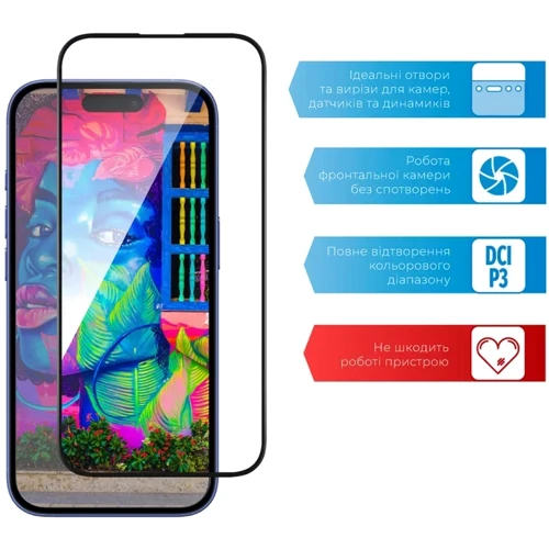 Защитное стекло для iPhone ACCLAB Tempered Glass Full Glue Black for iPhone 16: Материалы стекло