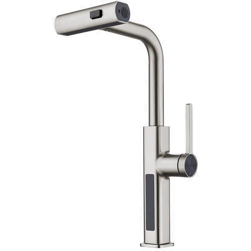 Смеситель для кухни Lefton Waterfall & Pull-Out Kitchen Faucet with Temperature Display-KF2209 Brushed Nickel: Тип излива выдвигающийся излив