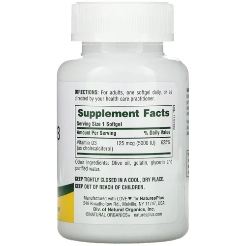 Nature's Plus Vitamin D3 5000 МЕ Витамин D3 60 гелевых капсул: Тип Витамин D