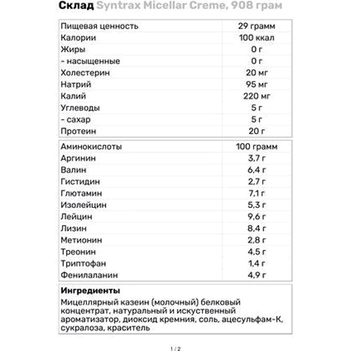 Протеїн Syntrax Micellar Creme 908 g/31 servings/Strawberry: Вид казеїни