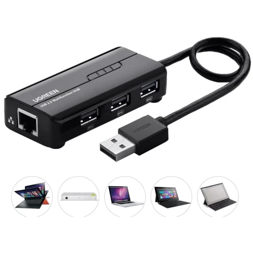 Адаптер Ugreen Adapter USB to 3хUSB 2.0+RJ45 Black (20264) фото 4