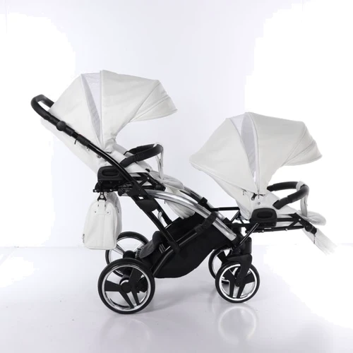 Универсальная коляска для двойни 2 в 1 Junama Mirror Satin Duo Slim 04, белый с серебристым (J-MS-DUOs-04): Материал колес полиуретан