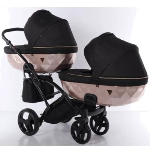 Універсальний візок для двійні 2 в 1 Junama Mirror Satin Duo Slim 02, чорний з бронзовим (J-MS-DUOs-02): Ширина шасі 65 см