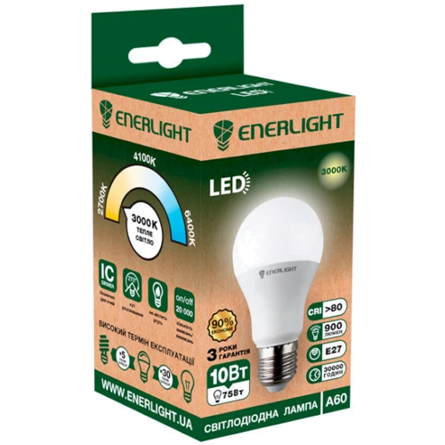Светодиодная лампа ENERLIGHT A60 10Вт 3000K E27 (A60E2710SMDWFR)