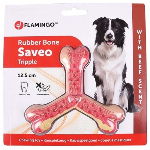 Игрушка Flamingo Rubber Flexo Saveo Triple Bone Beef Тройная кость жевательная для собак, вкус говядины 12.5х11 см (54148)