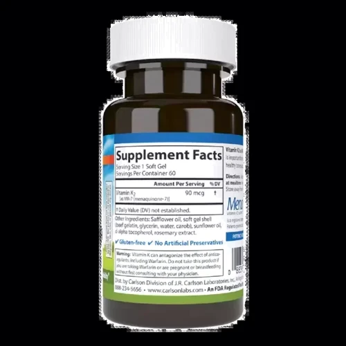 Carlson Labs Vitamin K2 MK-7 Вітамін K2 MK-7 90 мкг 60 капсул: Тип Витамин K