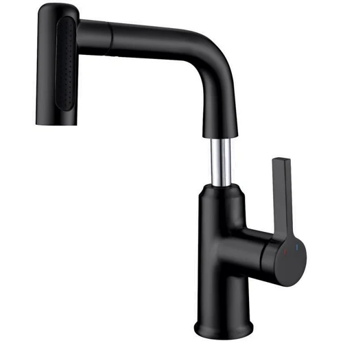 Смеситель для раковины Lefton Single-Hole Waterfall & Pull-Out Liftable Bathroom Faucet-BF2209 Matt Black