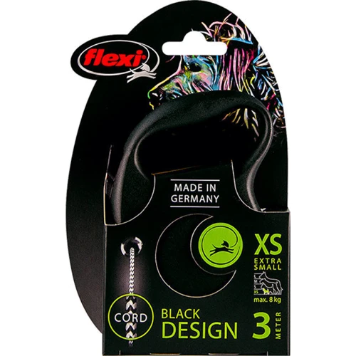 Поводок-рулетка Flexi Black Design ХS до 8 кг 3 м черный (4000498033203): Тип шнура Трос