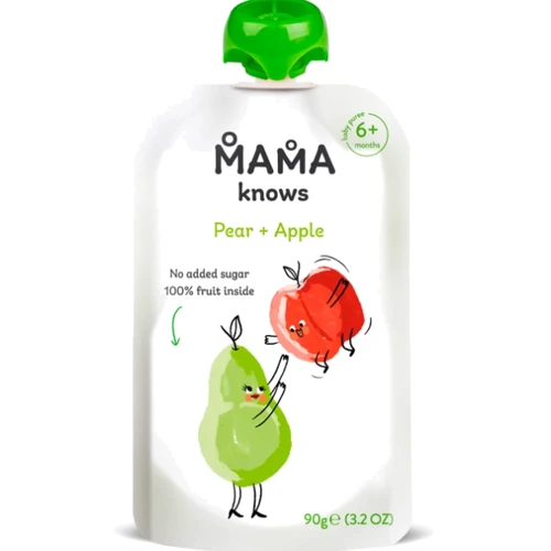 Пюре Mama knows Груша и Яблоко без сахара 90 г (4820016254497)