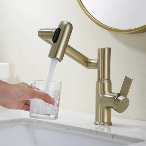 Смеситель для раковины Lefton Single-Hole Rotatable Faucet with Temperature Display-BF2204 Brushed Gold: Материал Латунь