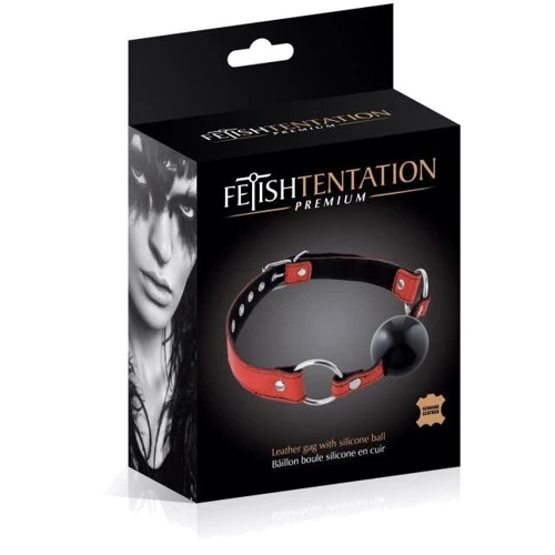 Кляп Fetish Tentation Premium Leather gag with silicone ball Red