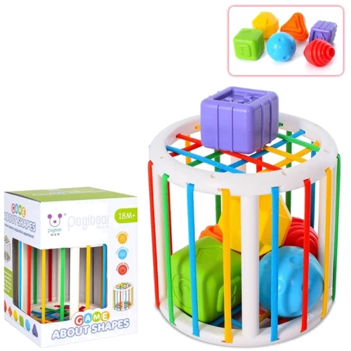 Детская игра сортер Bambi BB2002-AB-1-2, грани с резинками, 6 фигурок, 14 см (Цилиндр)