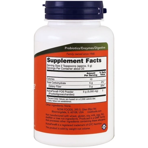 NOW Foods NUTRAFLORA FOS POWDER 4 OZ Нутрафлора: Тип Фруктоолигосахариды