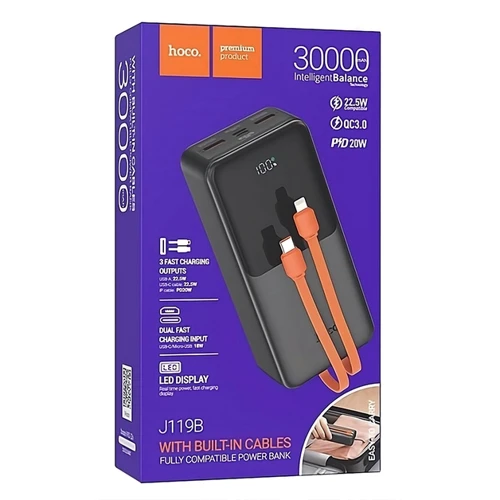 Зовнішній акумулятор Hoco Power Bank 30000mAh J119B Sharp Charger with cable 22.5W Black: Сила струму на виході, A 2