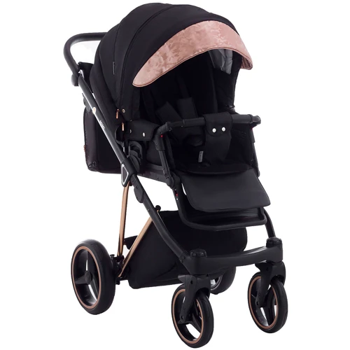 Универсальная коляска 2 в 1 Adamex Mimi Polar (Pink Gold) BR604 черный (люрекс) - медный (принт) кожа (выдавленная точка): Пол ребенка девочка