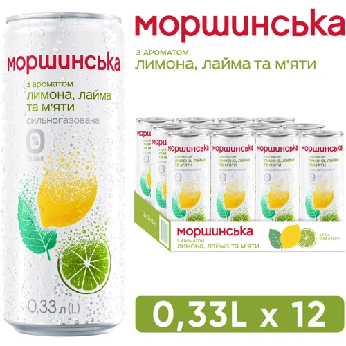 Вода Моршинська сильногазированная с ароматом лимона, лайма и мяты 12х0.33 л (DS482001700239412): Степень газирования Сильногазированная