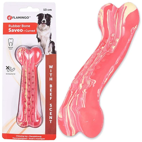 Игрушка Flamingo Rubber Saveo Curved Bone Beef изогнутая кость для собак, вкус говядины 13х4см (54146)