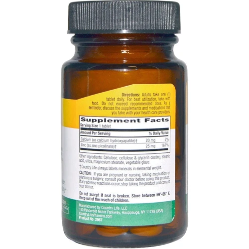 Country Life Zinc Picolinate 25 mg 100 Tabs Цинк пиколинат: Тип Цинк