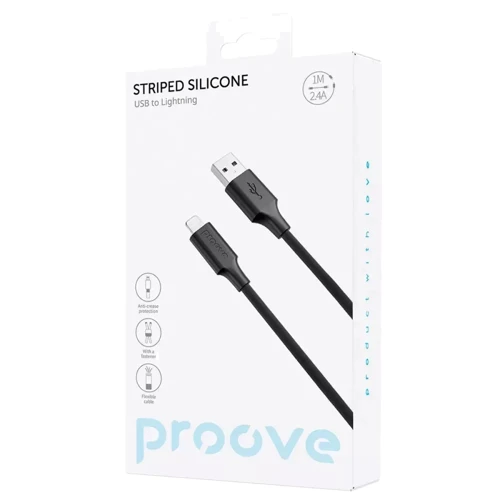 Кабель Proove USB Cable to Lightning Striped Silicone 1m Black фото 3