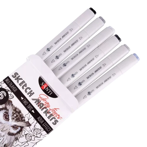 Набір двосторонніх маркерів SANTI sketch 390544 Gray tones 6 шт уп, 34,7 мм: Тип На водній основі