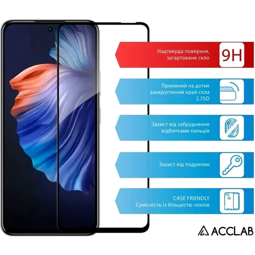 ACCLAB Tempered Glass Full Glue Black for Infinix Hot 50 Pro: Материал стекло