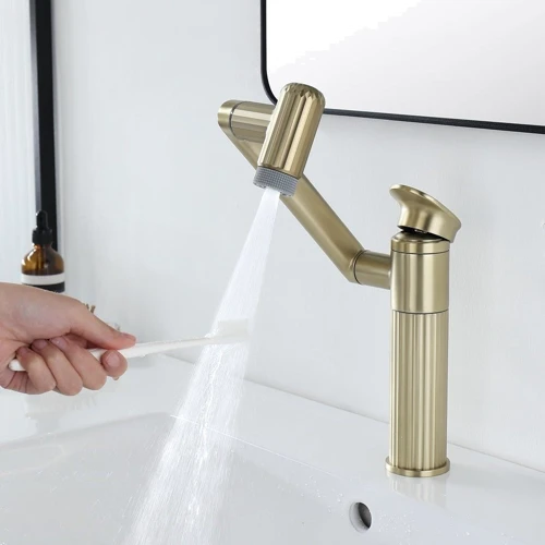 Смеситель для раковины Lefton 360° Rotatable Single-Hole Bathroom Faucet-BF2208 Brushed Gold: Термостат Нет