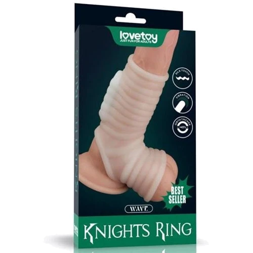 Насадка на член LoveToy Knights Ring Vibrating Wave With Scrotum Sleeve White
