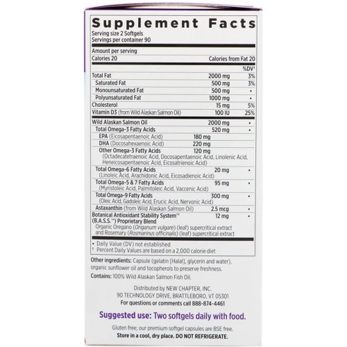 New Chapter Wholemega Extra-Virgin Wild Alaskan Salmon Whole Fish Oil 1000 mg 180 Softgels Жир аляскинского лосося: Тип Омега 3