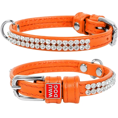 Ошейник WAUDOG Glamour "Полотно стразы" 9 мм 18-21 см оранжевый (33064)