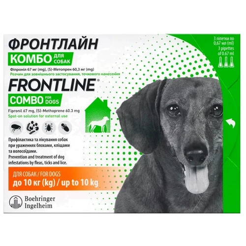 Капли на холку Merial Frontline Comboот для собак от 2 до 10 кг 3 пипетки (1200978_1 уп.(3пип.))