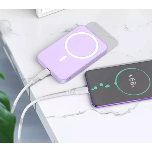Внешний аккумулятор Hoco Power Bank 5000mAh J109 Easy MagSafe PD 20W Purple: Особенности беспроводная зарядка, быстрая зарядка, Индикатор заряда, Компактный размер, Поддержка MagSafe