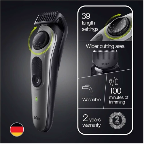 Машинка для стрижки (триммер) Braun BT5360: Особенности Влажная очистка, С насадками, Портативный, Индикатор заряда, Быстрая зарядка, Беспроводной