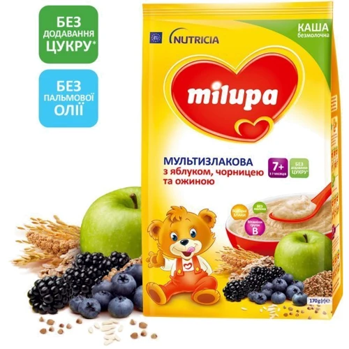 Milupa каша б/молока 170 г мультизлаковая с яблоком, черникой и ежевикой от 7 мес.