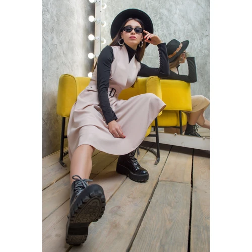 Платье FLFashion Амадеус УПА 2881 48 бежевое повседневное удлиненное миди: Длина рукава Без рукава