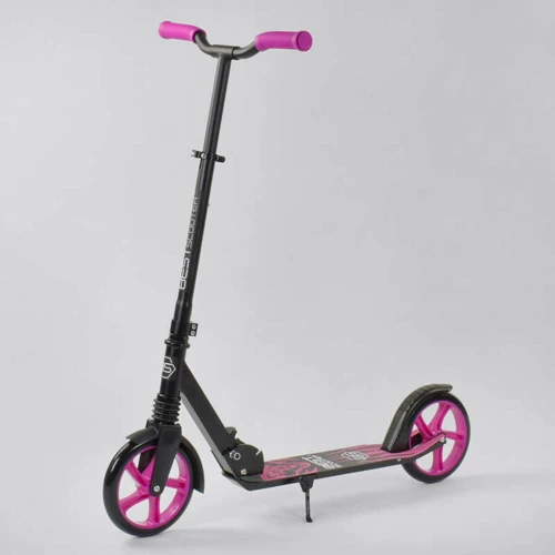Самокат двухколесный Best Scooter "WOLF" с PU колесами, аммортизатором Black/Pink (87743)