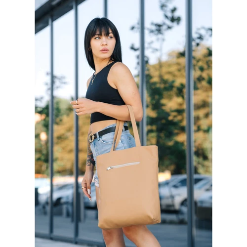 Женская сумка шоппер Sambag Shopper бежевая (93220026): Фактура Матовая, Гладкая