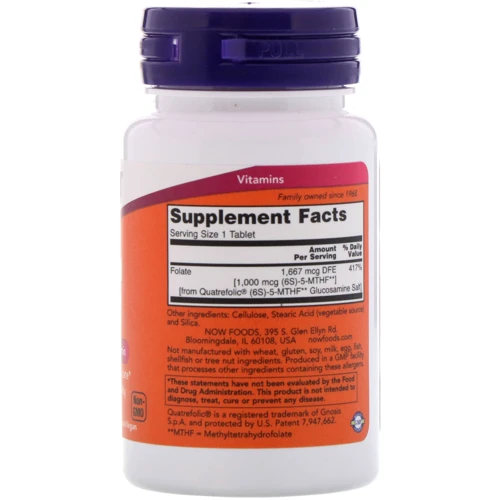 NOW Foods METHYL FOLATE 1,000 mcg 90 TABS Метилфолат: Тип Витамин B