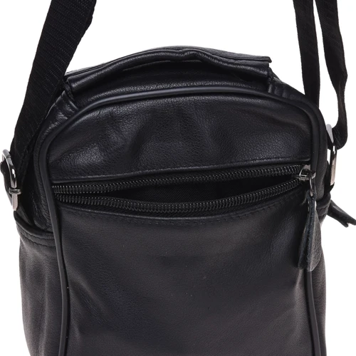 Мужская сумка через плечо Borsa Leather черная (K101b-black): Фактура Зернистая, Матовая