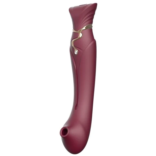 Смартвібратор 3в1 Zalo - Queen Wine Red, пульсуюча перлина та вакуум, кристал Swarovski