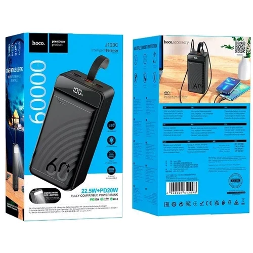 Внешний аккумулятор Hoco Power Bank 60000mAh J123C Element 22.5W+PD20W Black фото 8