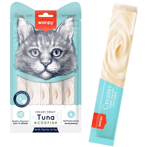 Ласощі для котів Wanpy Creamy Lickable Treats Tuna & Codfish тунець з тріскою рідке 5х14 г 70 г