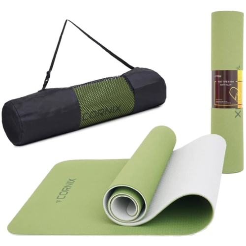 Коврик для фитнеса Cornix TPE 183 x 61 x 0.6 cм для йоги и фитнеса XR-0008 Green/Grey