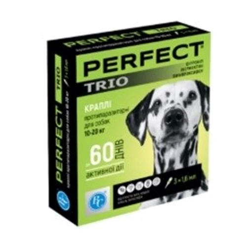 Капли PerFect TRIO для собак (фипронил, инвермектин) 10-20 кг 3 амп. х 1.6 мл (4820138347633)