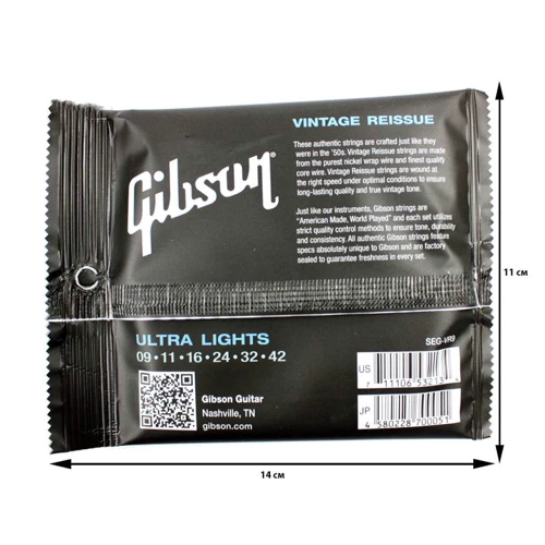 Струна для гитар Струны для электрогитары Gibson SEG-VR9 Vintage RE-Issue Pure Nickel Wound .009-.042: Тип Комплект струн