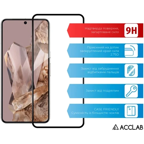ACCLAB Tempered Glass Full Glue Black для Google Pixel 8: Тип защитное стекло