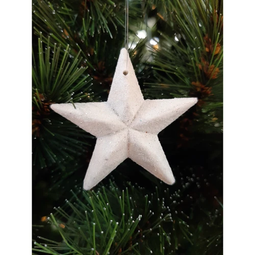 Набір новорічних прикрас Зірка, 12 шт, пластик, білий з блискітками, 5см