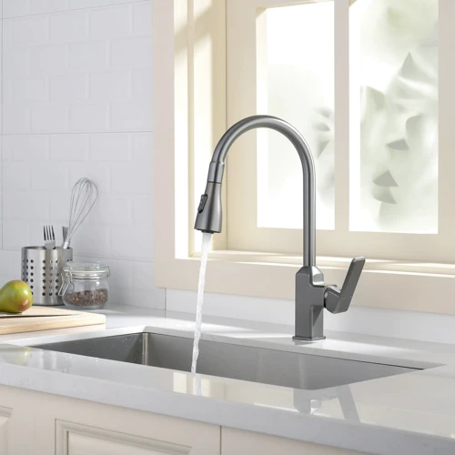Смеситель для кухни Lefton Copper Kitchen Pull-Down Faucet with 3 Water Outlet Modes-KF2201 Grey: Термостат Нет