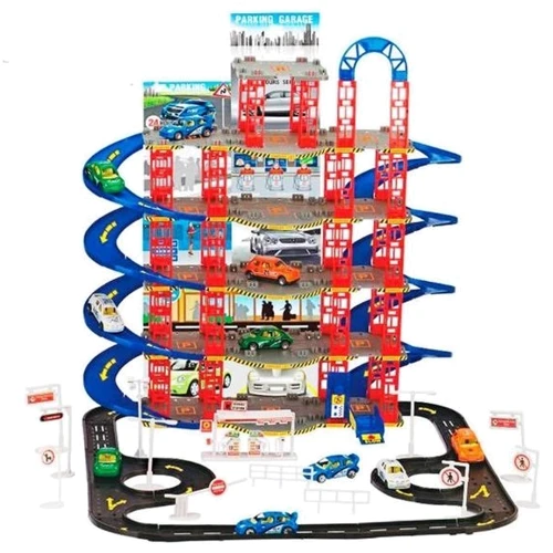 Гараж 5-поверховий, 108 деталей, 2 машинки, вертоліт, дорожні знаки (0908-32)