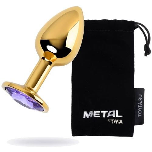 Анальная пробка с кристаллом Metal By Toyfa Gold anal plug amethyst