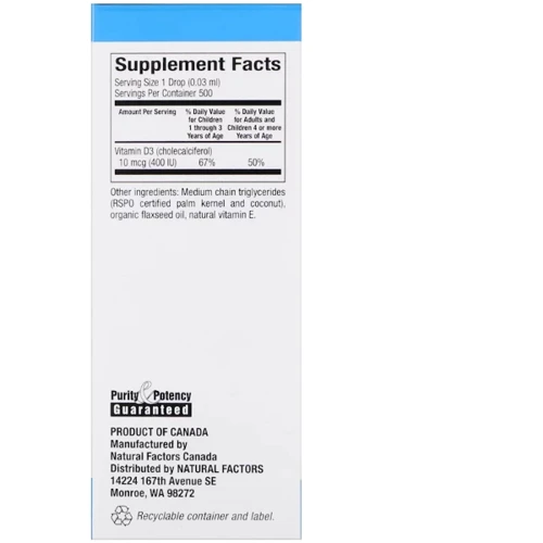 Natural Factors Vitamin D3 Drops 400 IU 15 ml Unflavored (NFS-01058): Форма випуску краплі